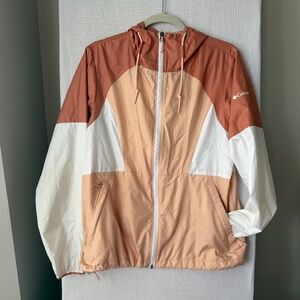 Columbia Colorblock Windbreaker Jacket Women SzM Peach Run Full Zip Hood WL0266